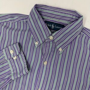 Ralph Lauren Purple Striped Button Down Shirt Classic Fit Long Sleeve 15 1/2